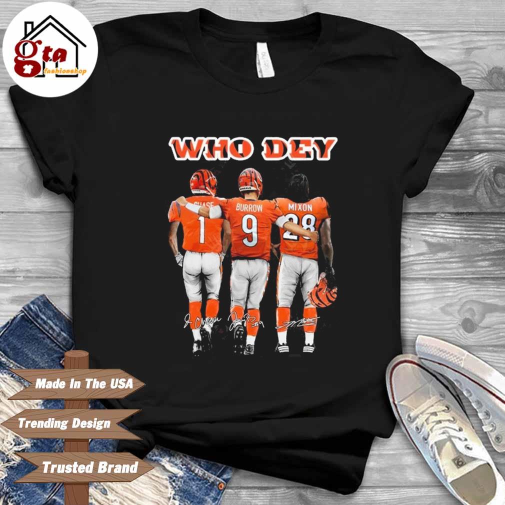 FREE shipping Joe Burrow Joe Mixon Ja'Marr Chase Who Dey Cincinnati Bengals  signatures shirt, Unisex tee, hoodie, sweater, v-neck and tank top