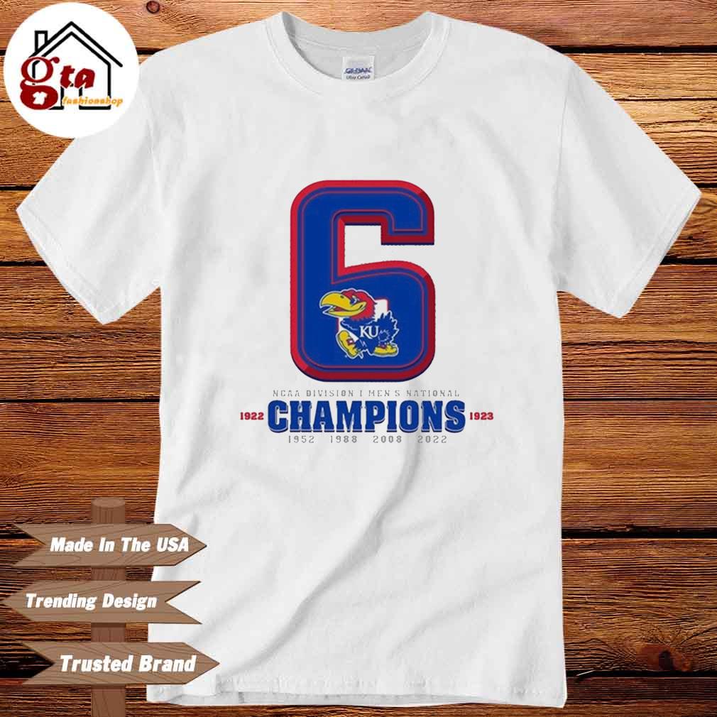 6 Kansas Jayhawks NCAA Division I Men's National 1022 1923 1952 1988 2008 2022 Champions shirt