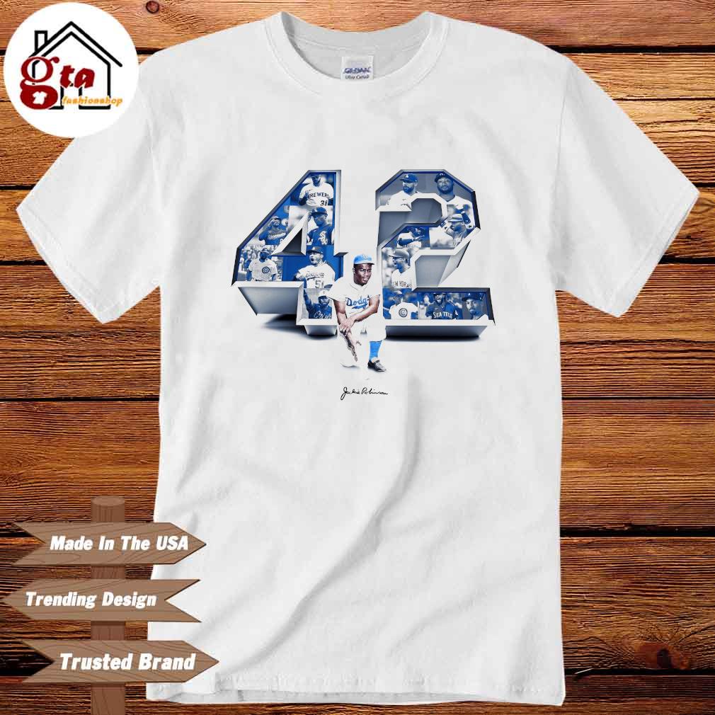 Jackie Robinson 42 Signature T-Shirt from Homage. | Ash | Vintage Apparel from Homage.