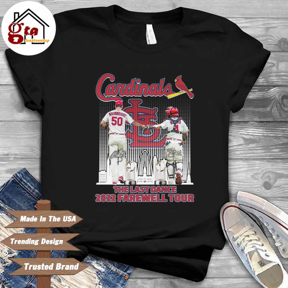 Magic Print The Last Run 2022 Cardinals T Shirt Baseball Stl Shirt Molina Wainwright and Pujols The Last Dance Cardinals S / Maroon