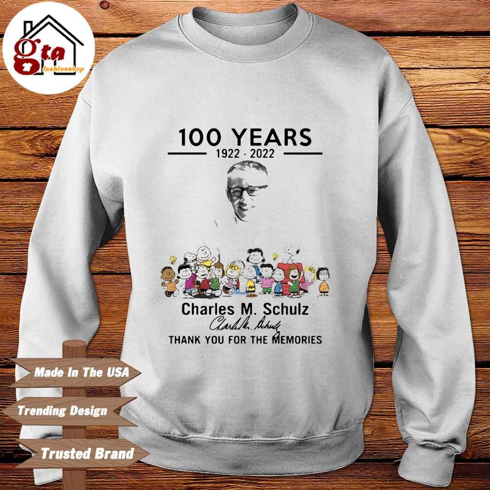 100 years 1922 2022 Charles M. Schulz signature thank you for the memories Sweater