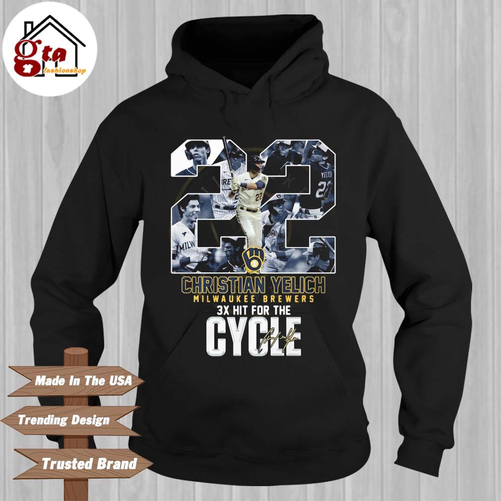 22 Christian Yelich Milwaukee Brewers 3x Hit For The Cycle signature Hoodie