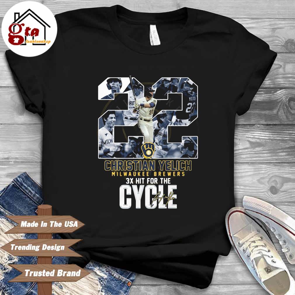 22 Christian Yelich Milwaukee Brewers 3x Hit For The Cycle signature shirt