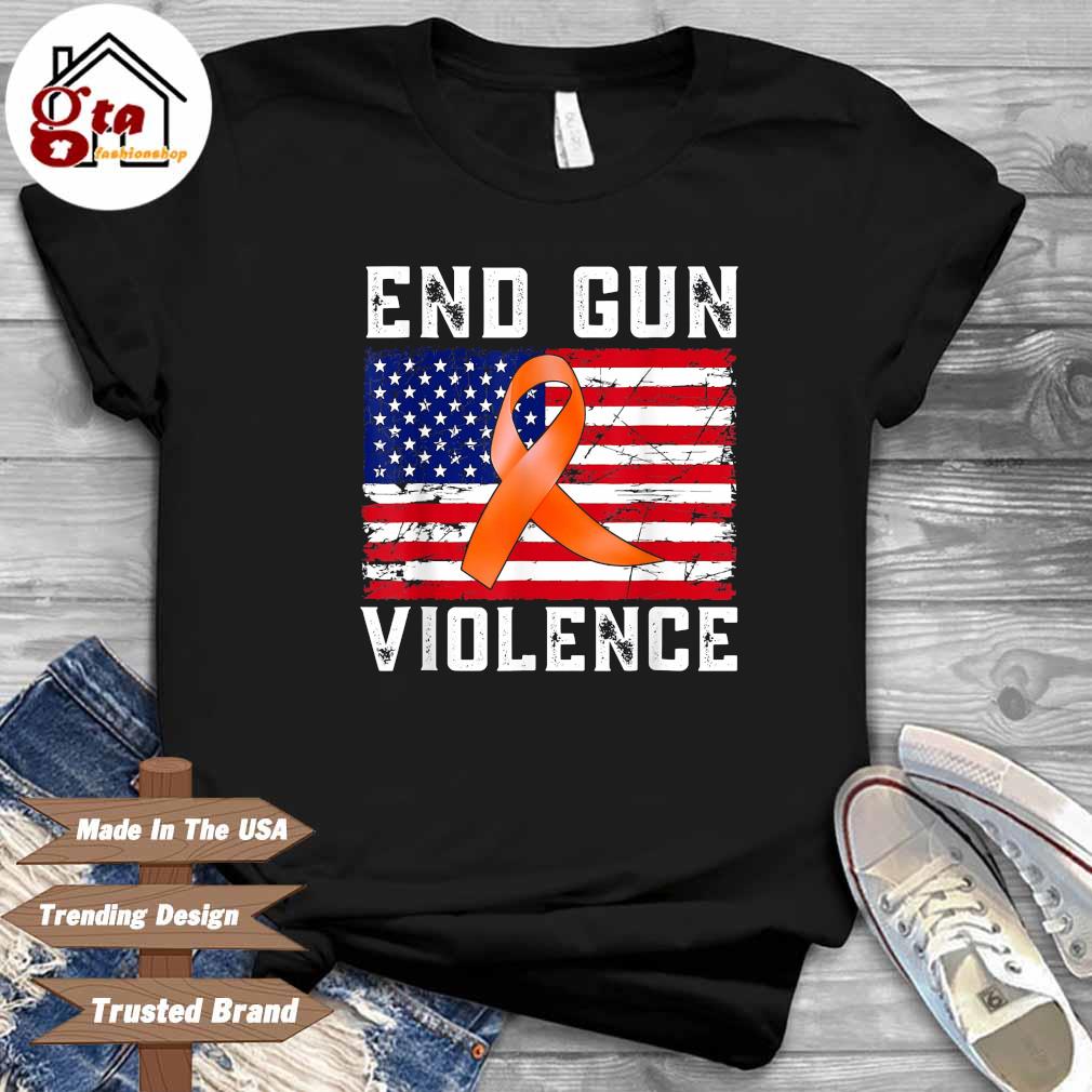 End Gun Violence USA Flag Ribbon Anti Gun Awareness Day T-Shirt, hoodie, sweater, long sleeve and tank