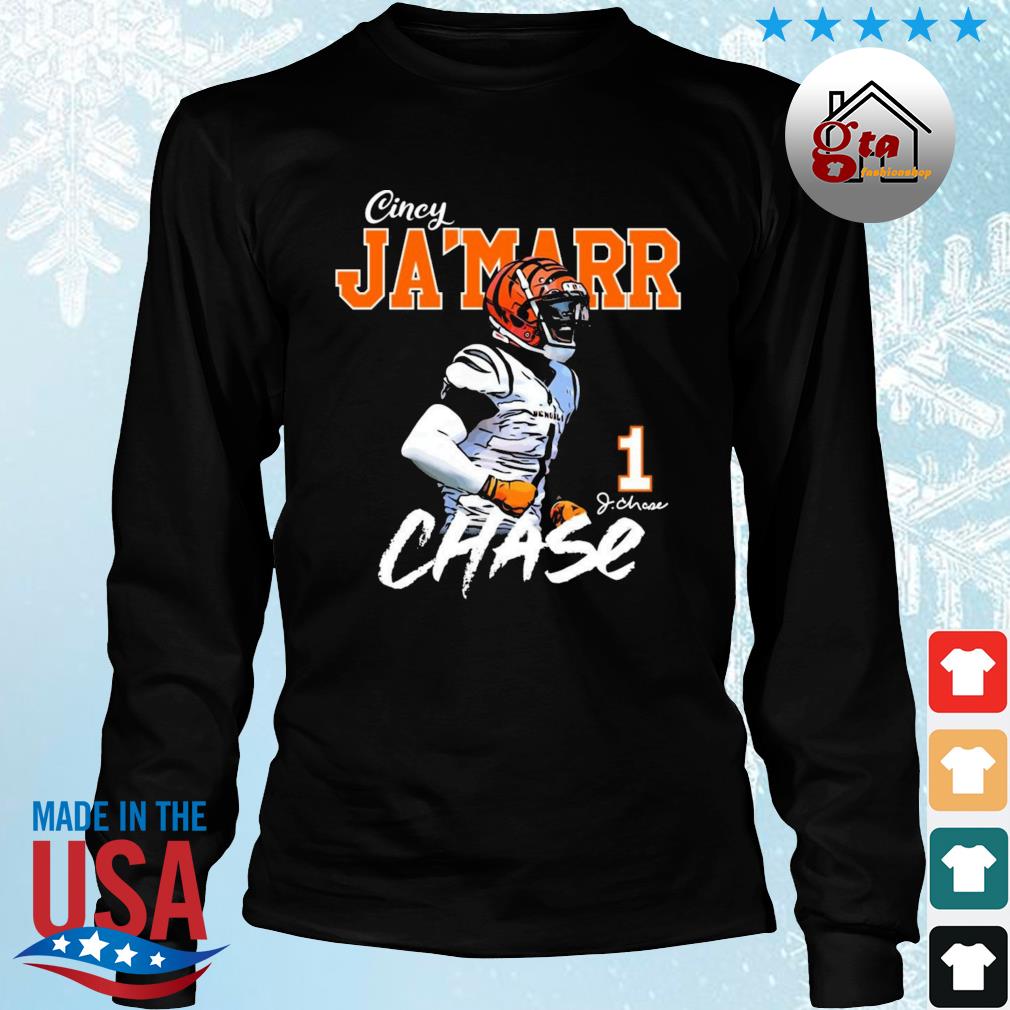 Cincinnati Bengals Legend Cincy Ja'marr Chase Number 1 Signature Shirt Longsleeve den