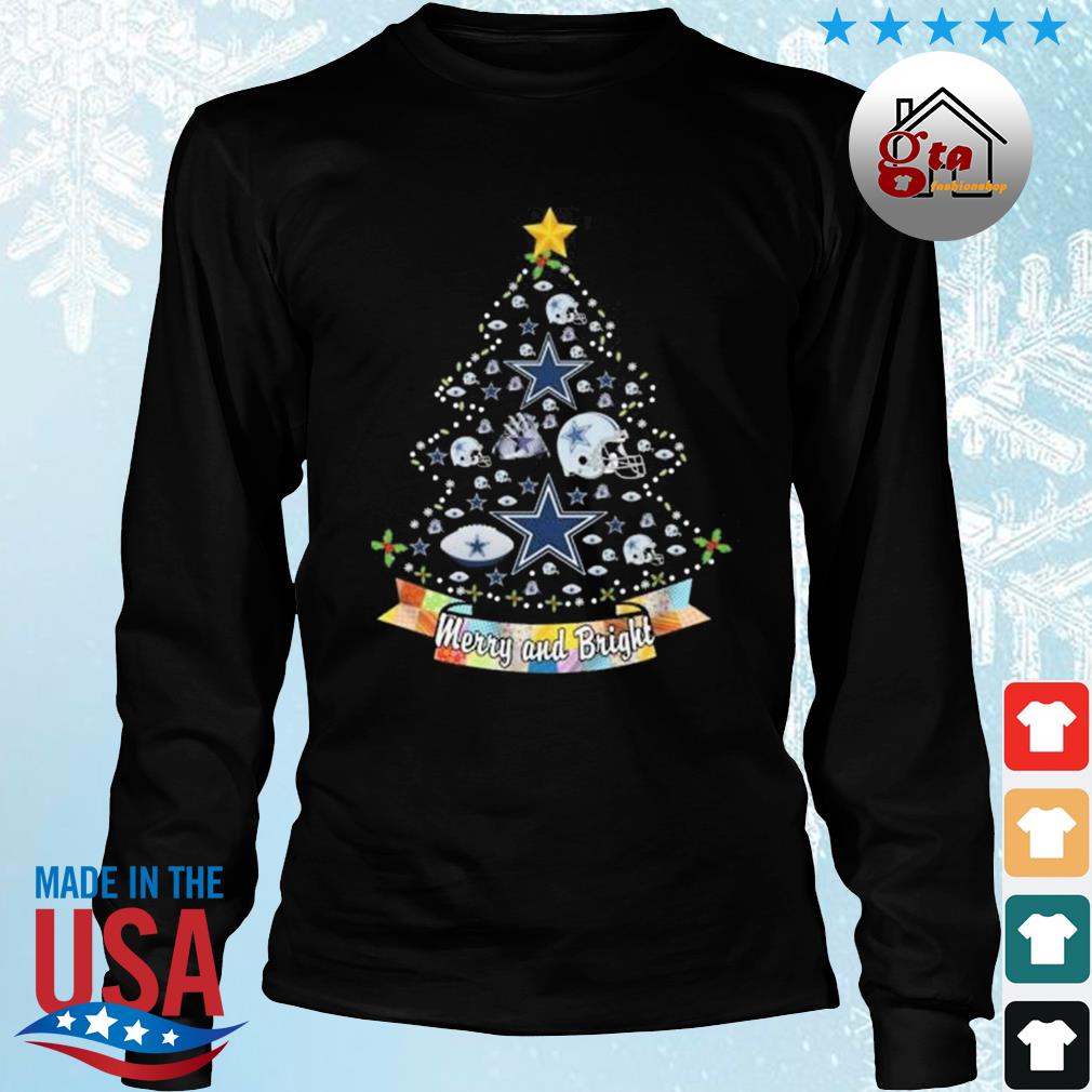 Dallas Cowboys Christmas Tree Merry And Bright 2022 Shirt Longsleeve den