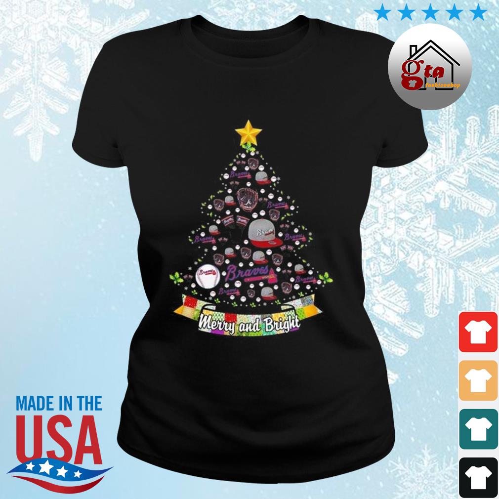 Merry And Bright Atlanta Braves MLB Christmas Tree 2022 Shirt ladies