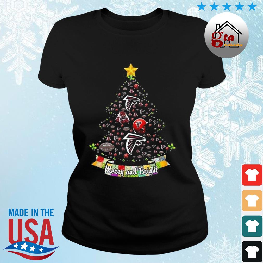 Merry And Bright Atlanta Falcons NFL Christmas Tree 2022 Shirt ladies