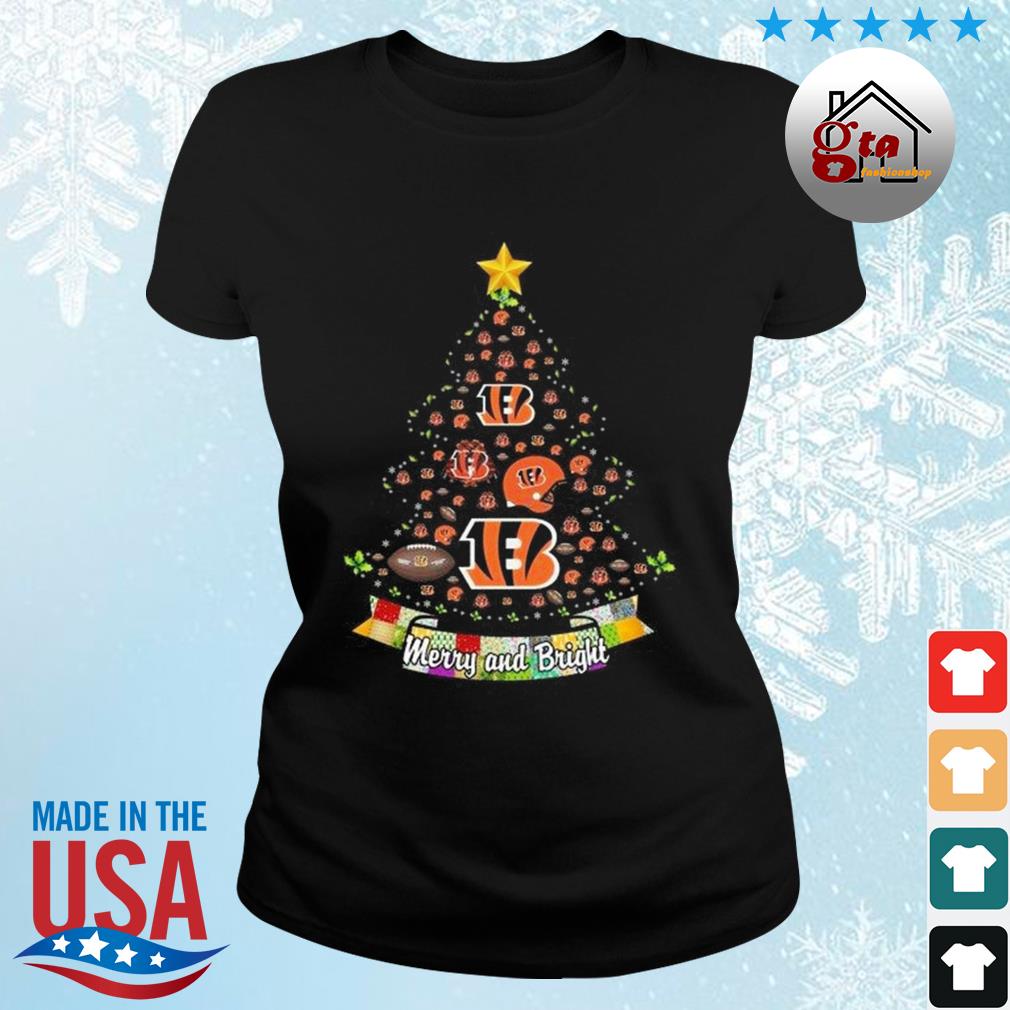 Merry And Bright Cincinnati Bengals NFL Christmas Tree 2022 Shirt ladies