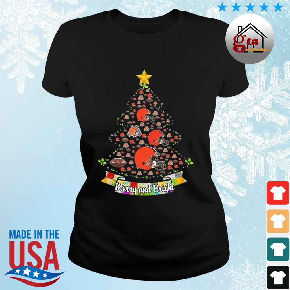 Merry And Bright Cleveland Browns NFL Christmas Tree 2022 Shirt ladies