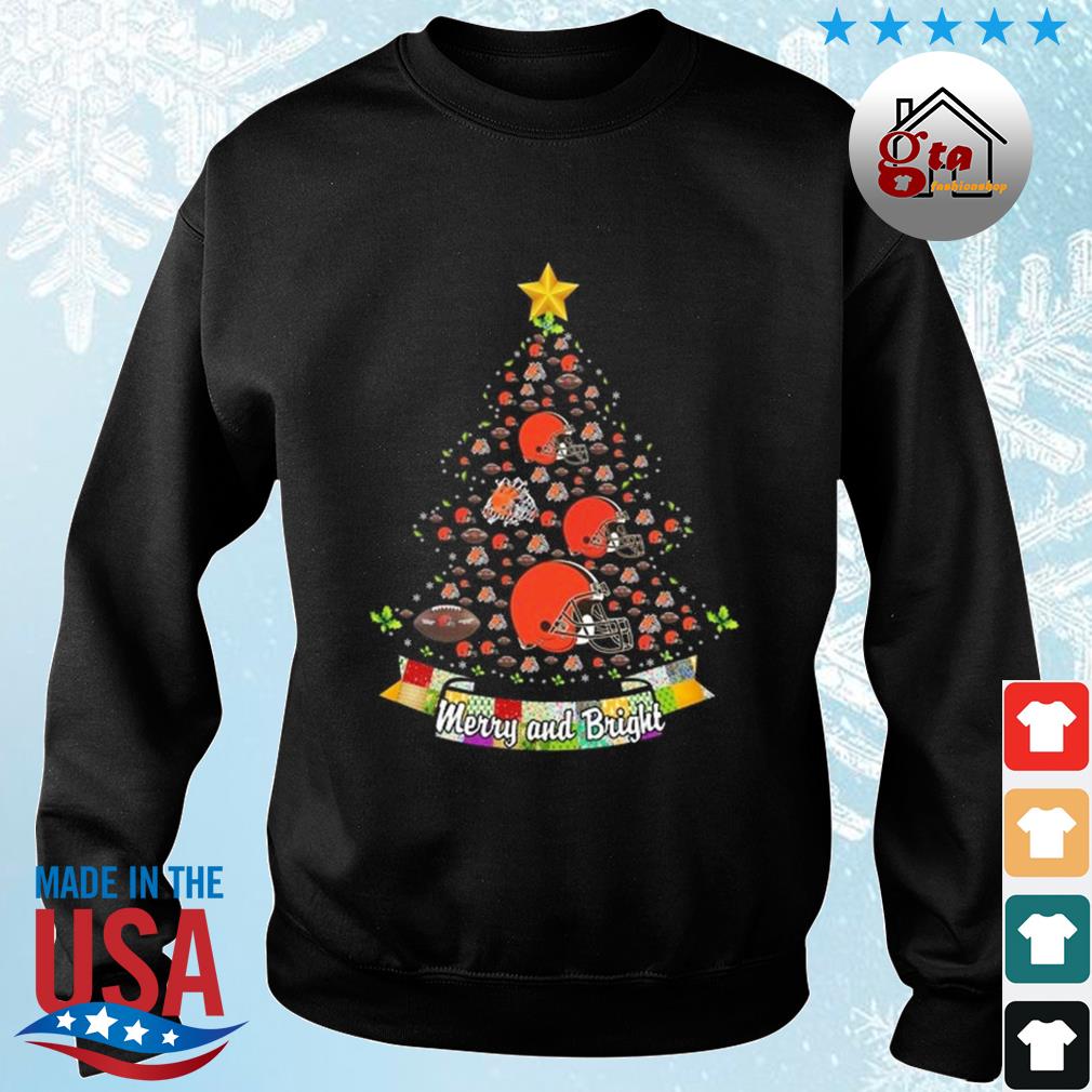 Merry And Bright Cleveland Browns NFL Christmas Tree 2022 Shirt sweater
