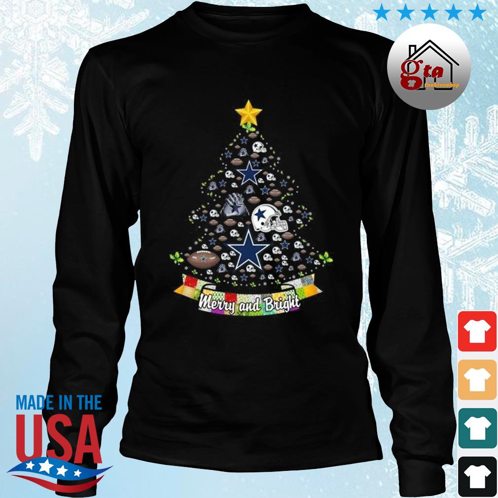 Merry And Bright Dallas Cowboys NFL Christmas Tree 2022 Shirt Longsleeve den