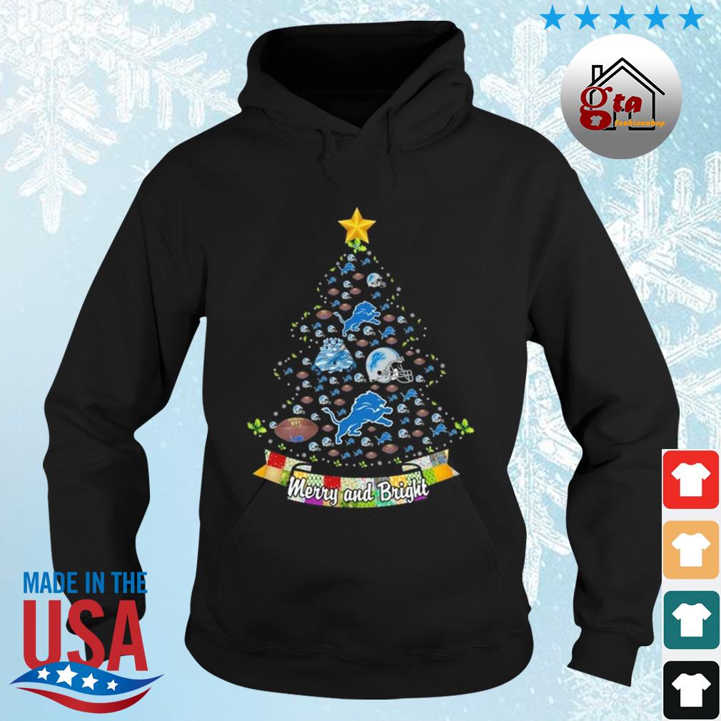 Merry And Bright Detroit Lion NFL Christmas Tree 2022 Shirt hoodie