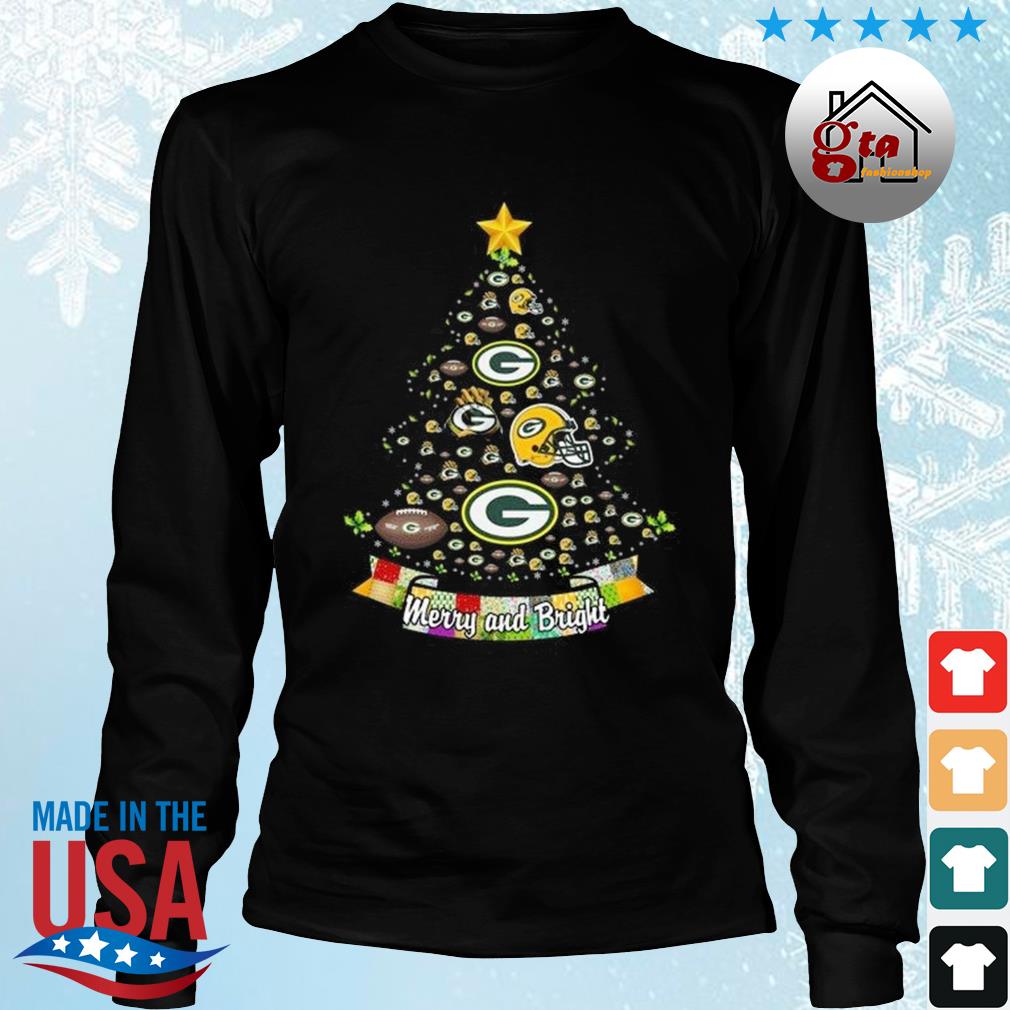 Merry And Bright Green Bay Packers NFL Christmas Tree 2022 Shirt Longsleeve den