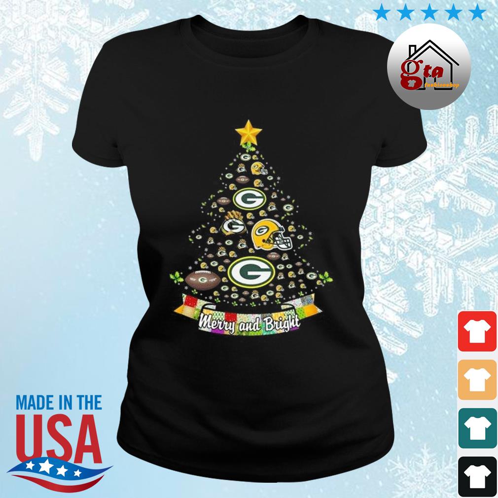 Merry And Bright Green Bay Packers NFL Christmas Tree 2022 Shirt ladies