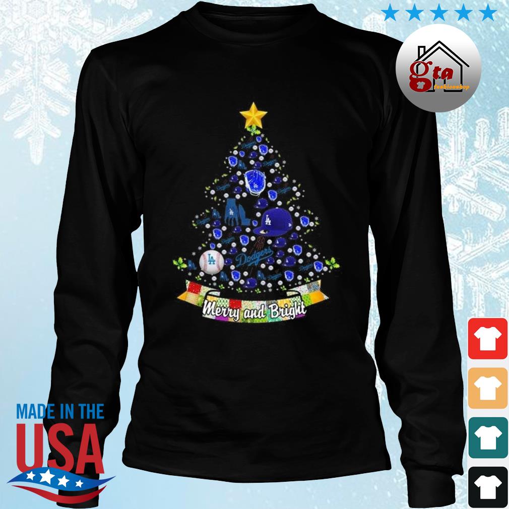Merry And Bright Los Angeles Dodgers MLB Christmas Tree 2022 Shirt Longsleeve den