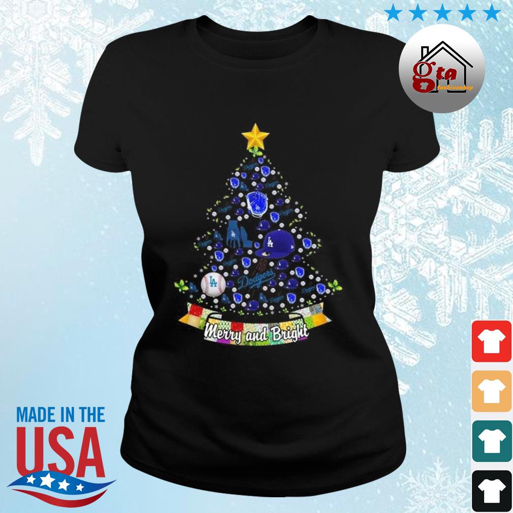 Merry And Bright Los Angeles Dodgers MLB Christmas Tree 2022 Shirt ladies