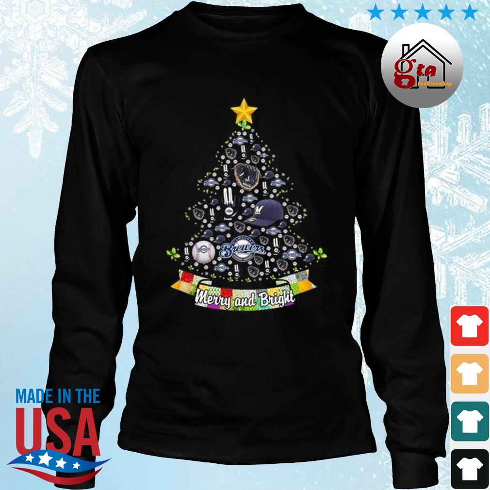 Merry And Bright Milwaukee Brewers MLB Christmas Tree 2022 Shirt Longsleeve den