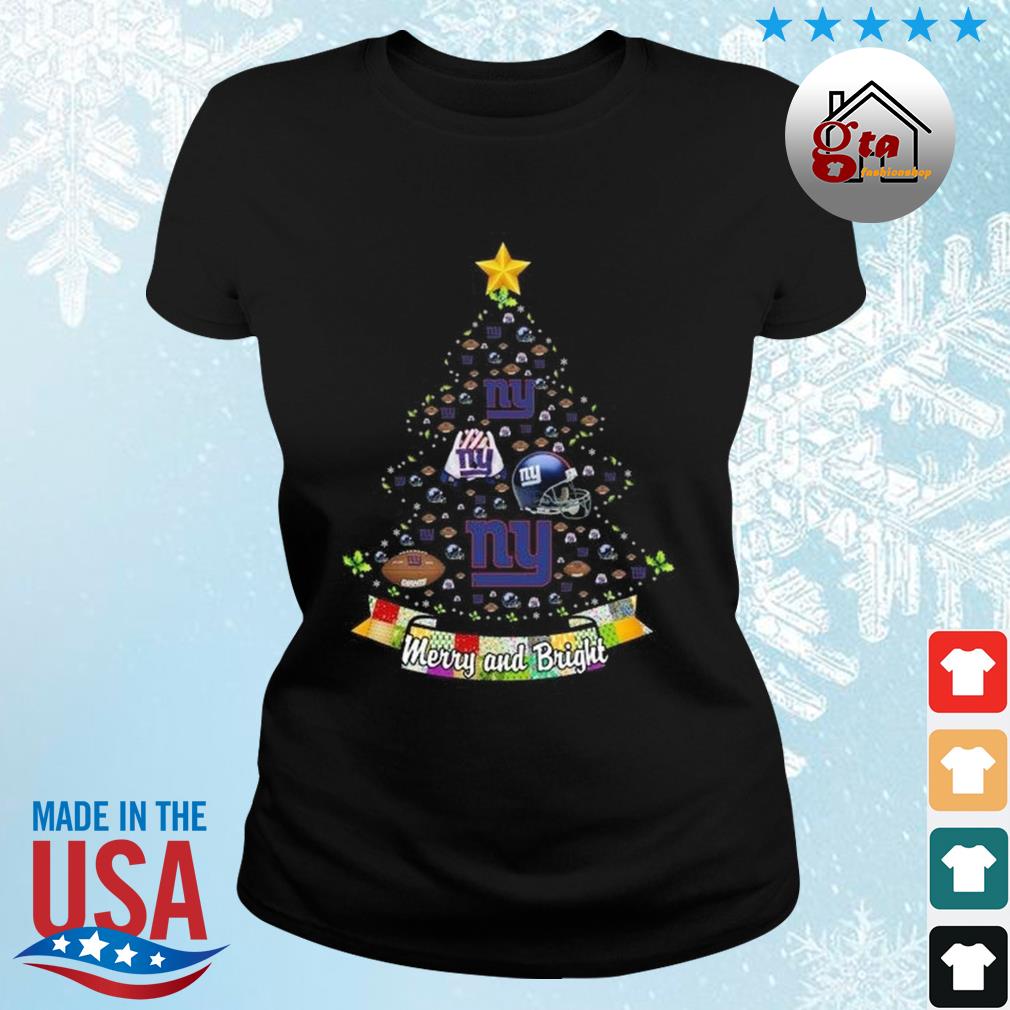 Merry And Bright New York Giants NFL Christmas Tree 2022 Shirt ladies