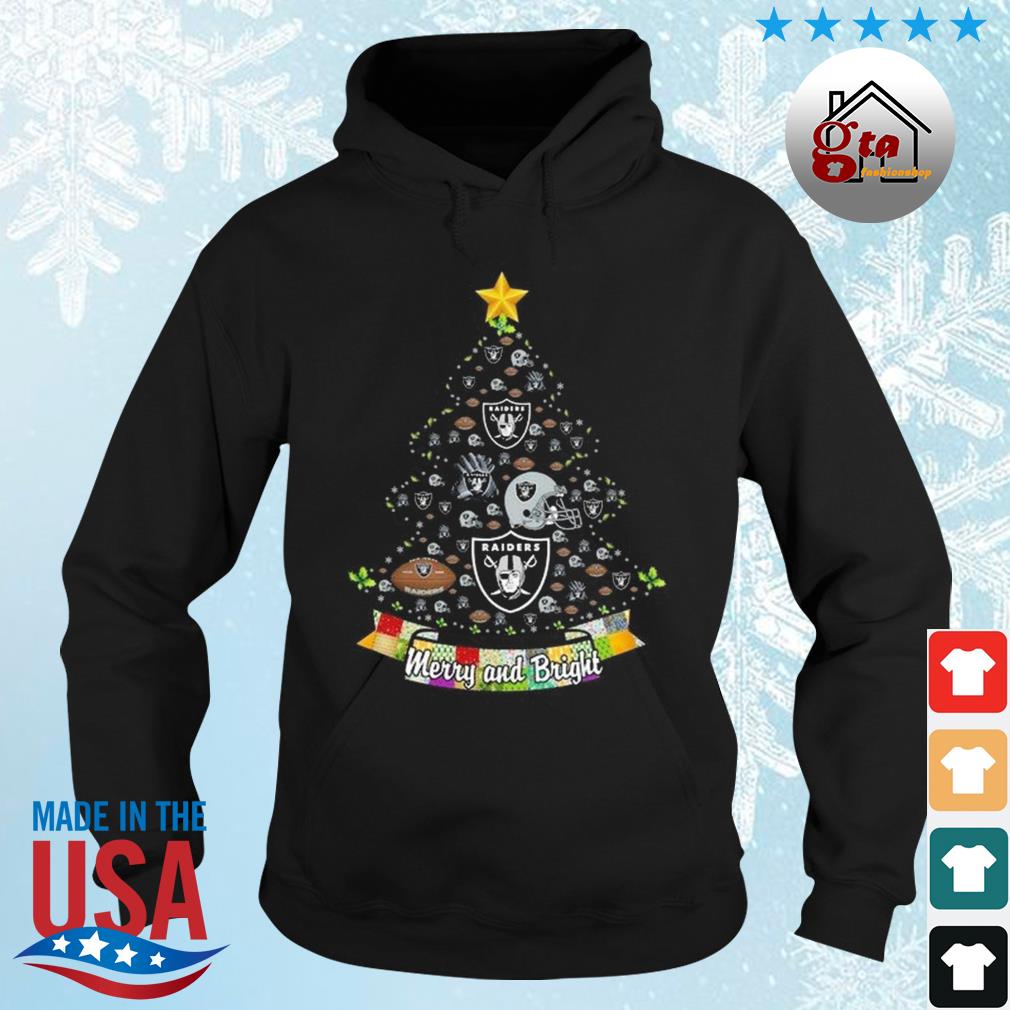 Merry And Bright Oakland Raiders NFL Christmas Tree 2022 Shirt hoodie