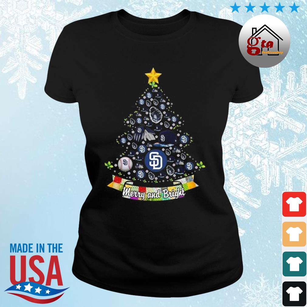Merry And Bright San Diego Padres MLB Christmas Tree 2022 Shirt ladies