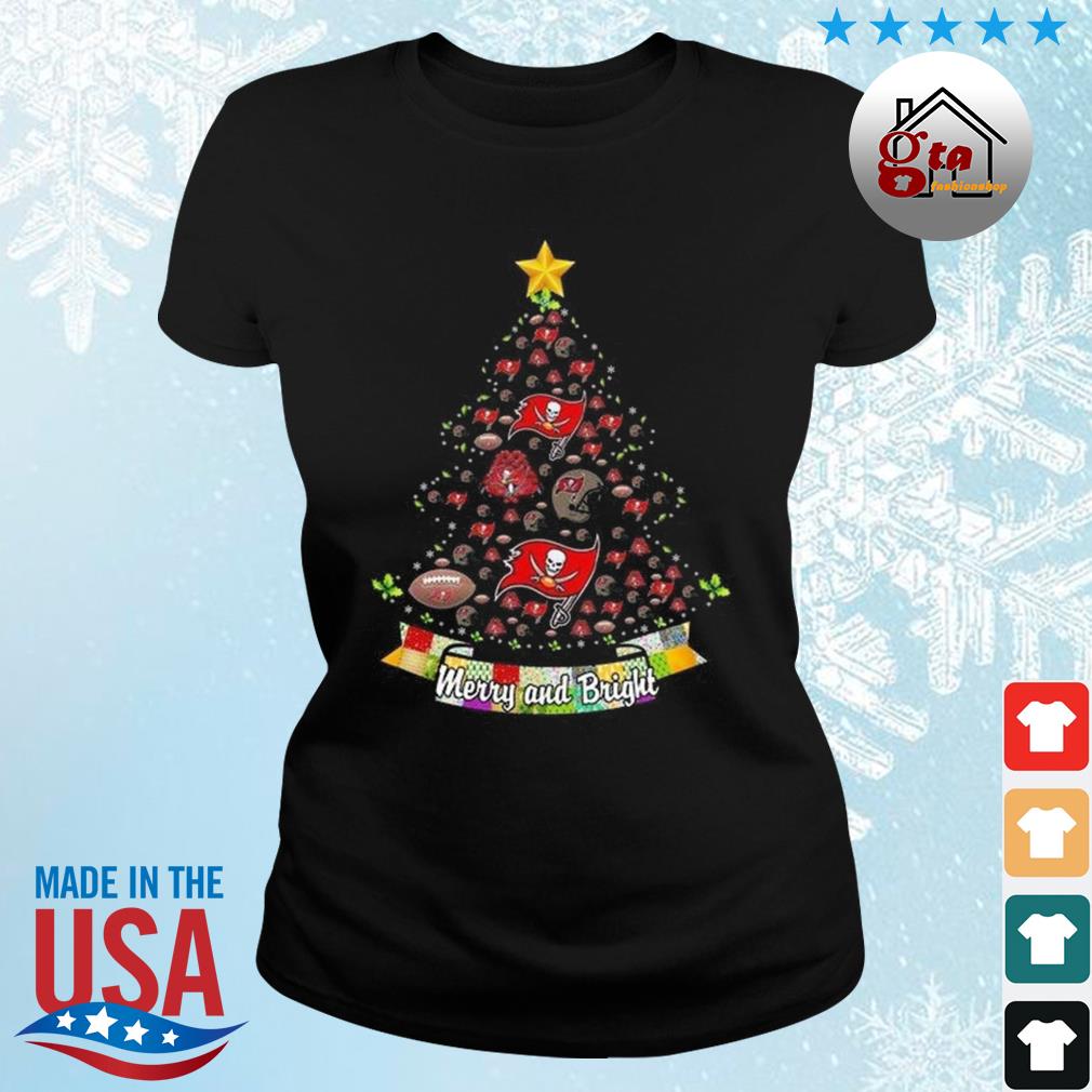Merry And Bright Tampa Bay Buccaneers NFL Christmas Tree 2022 Shirt ladies