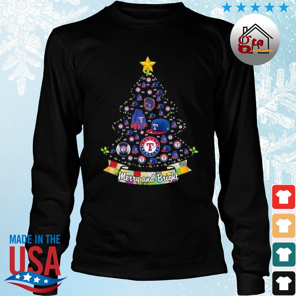 Merry And Bright Texas Rangers MLB Christmas Tree 2022 Shirt Longsleeve den