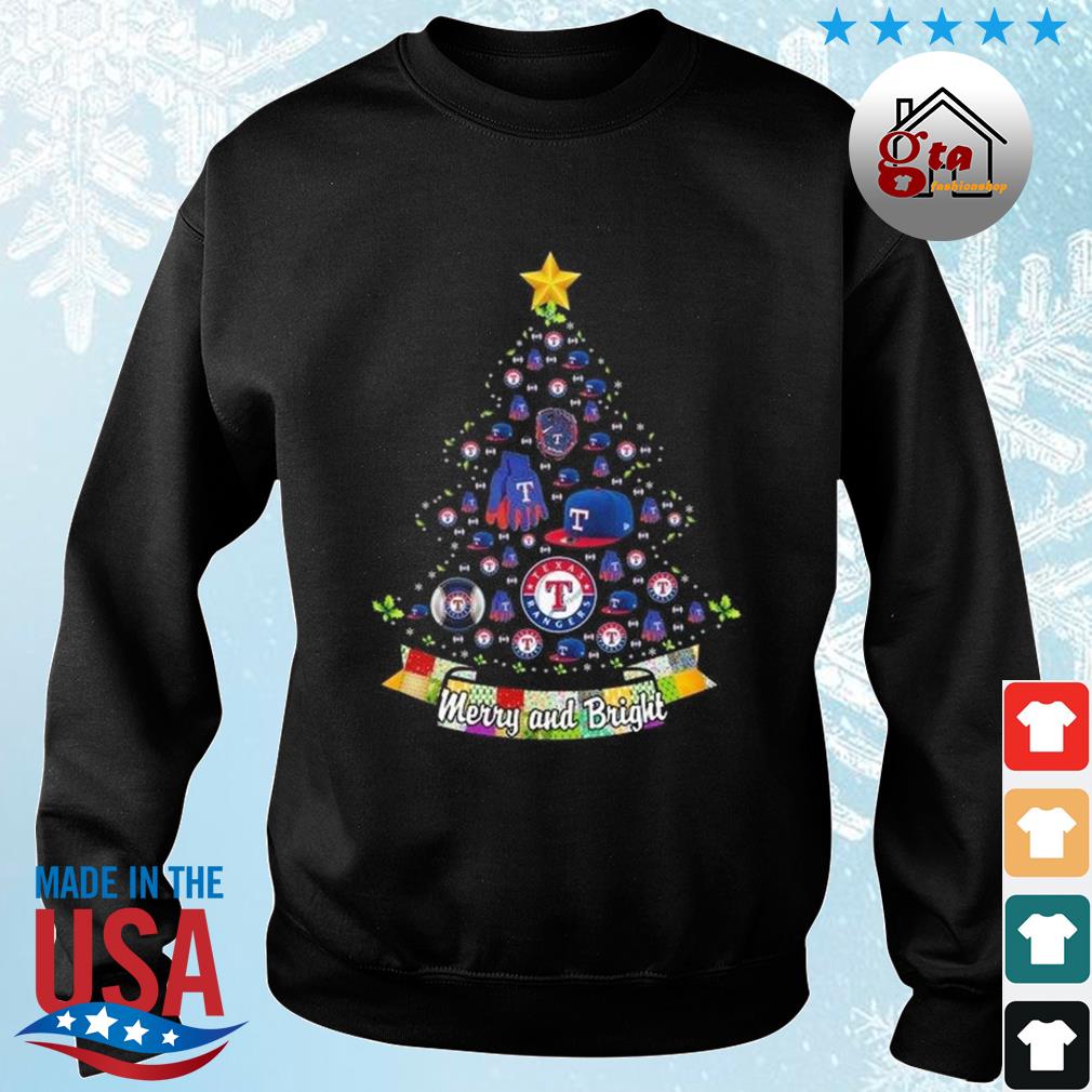 Merry And Bright Texas Rangers MLB Christmas Tree 2022 Shirt sweater