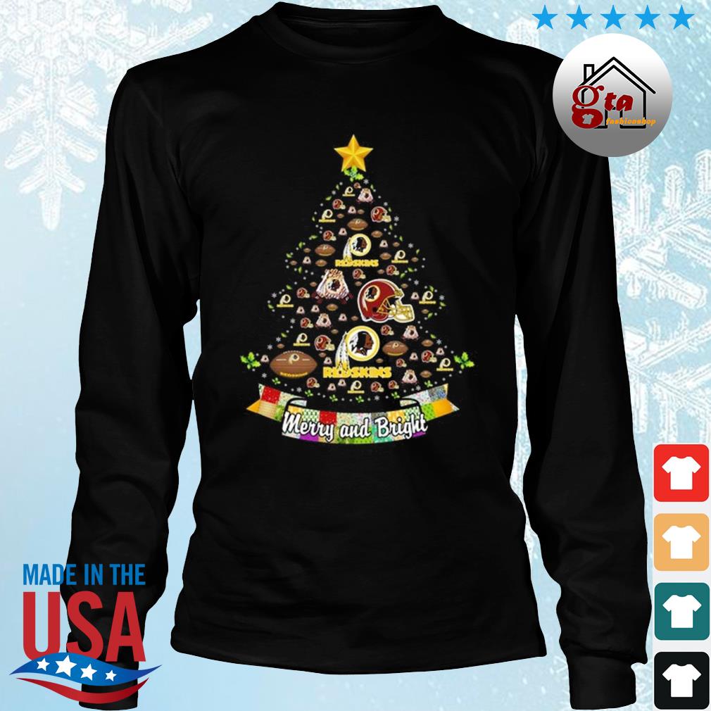 Merry And Bright Washington Redskins NFL Christmas Tree 2022 Shirt Longsleeve den