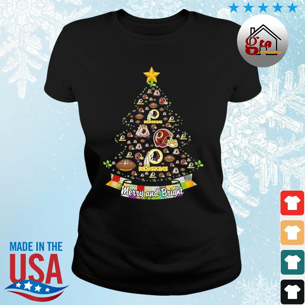 Merry And Bright Washington Redskins NFL Christmas Tree 2022 Shirt ladies