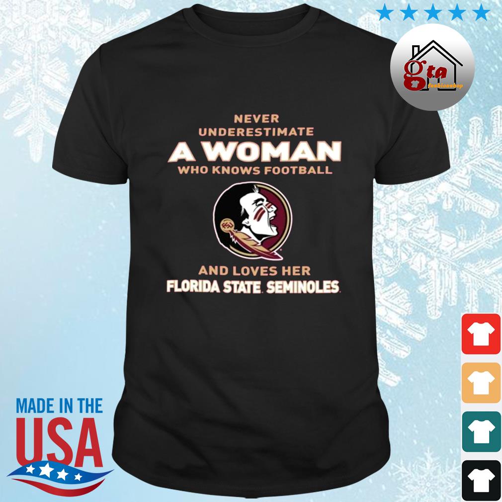 Never Underestimate A Woman Who Knows Football And Loves Her Florida State Seminoles Logo 2022 Shirt