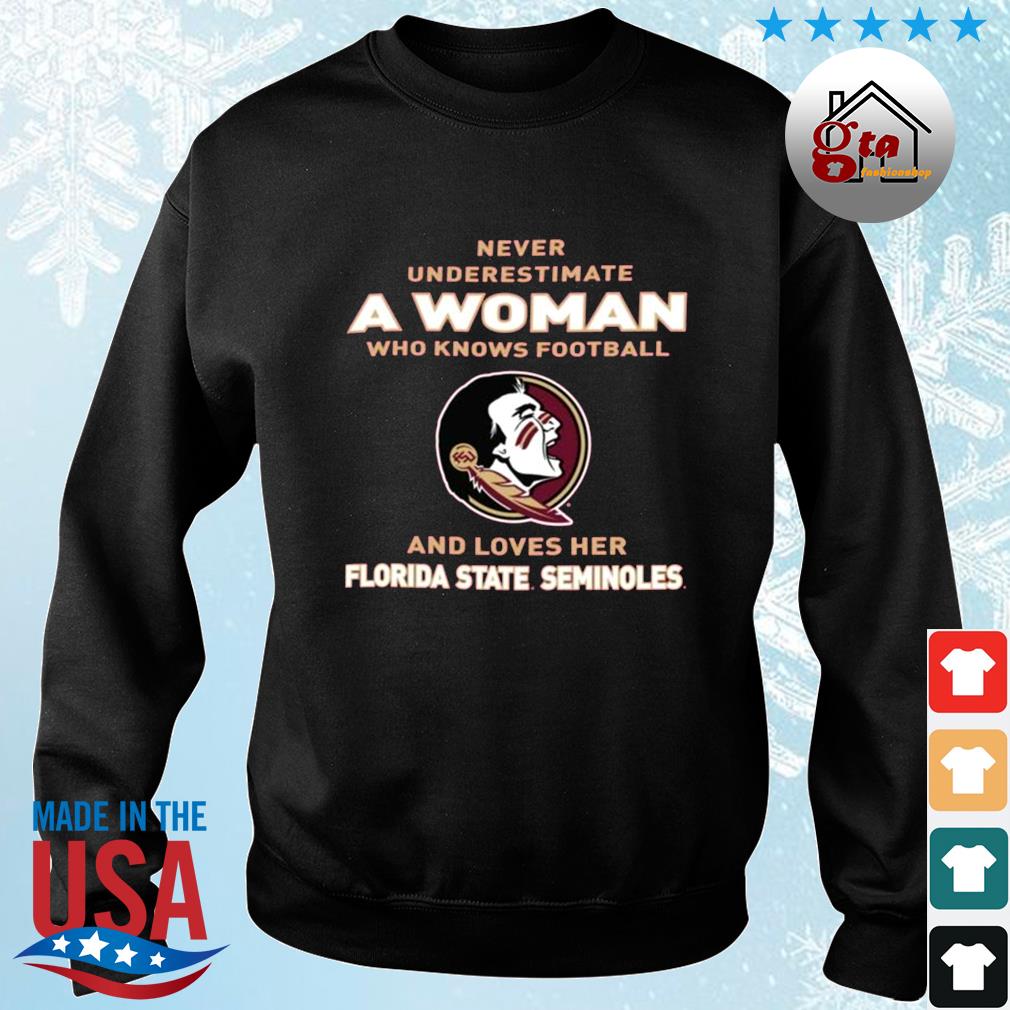 Never Underestimate A Woman Who Knows Football And Loves Her Florida State Seminoles Logo 2022 Shirt sweater