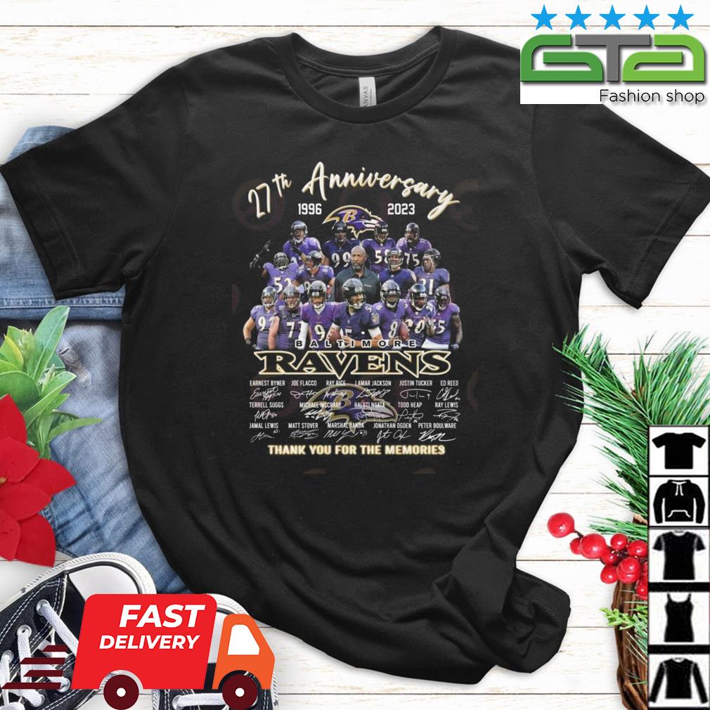 27th Anniversary 1996 – 2023 Baltimore Ravens Thank You For The Memories Signatures Shirt