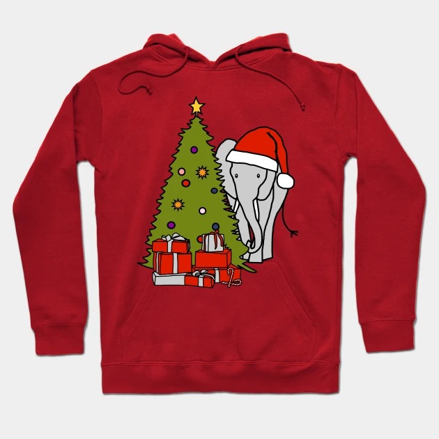 Elephant in Santa Hat and Christmas Tree Hoodie