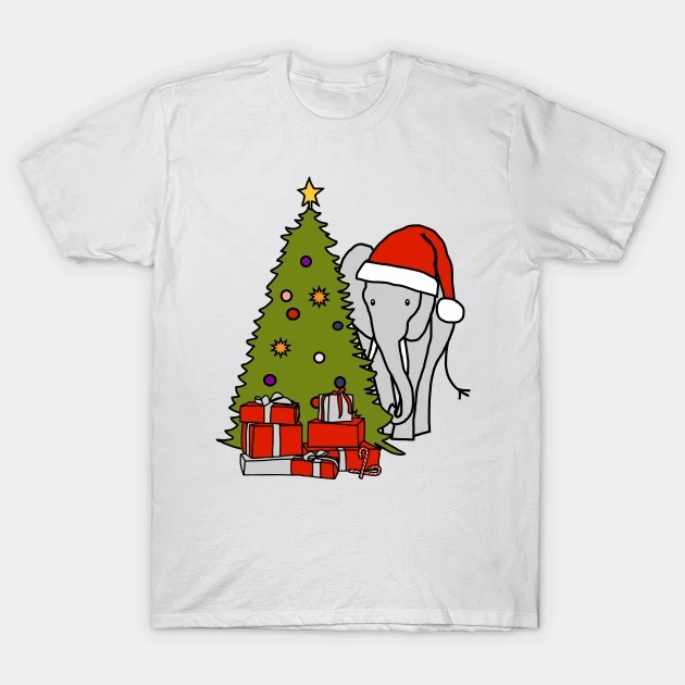 Elephant in Santa Hat and Christmas Tree T-Shirt