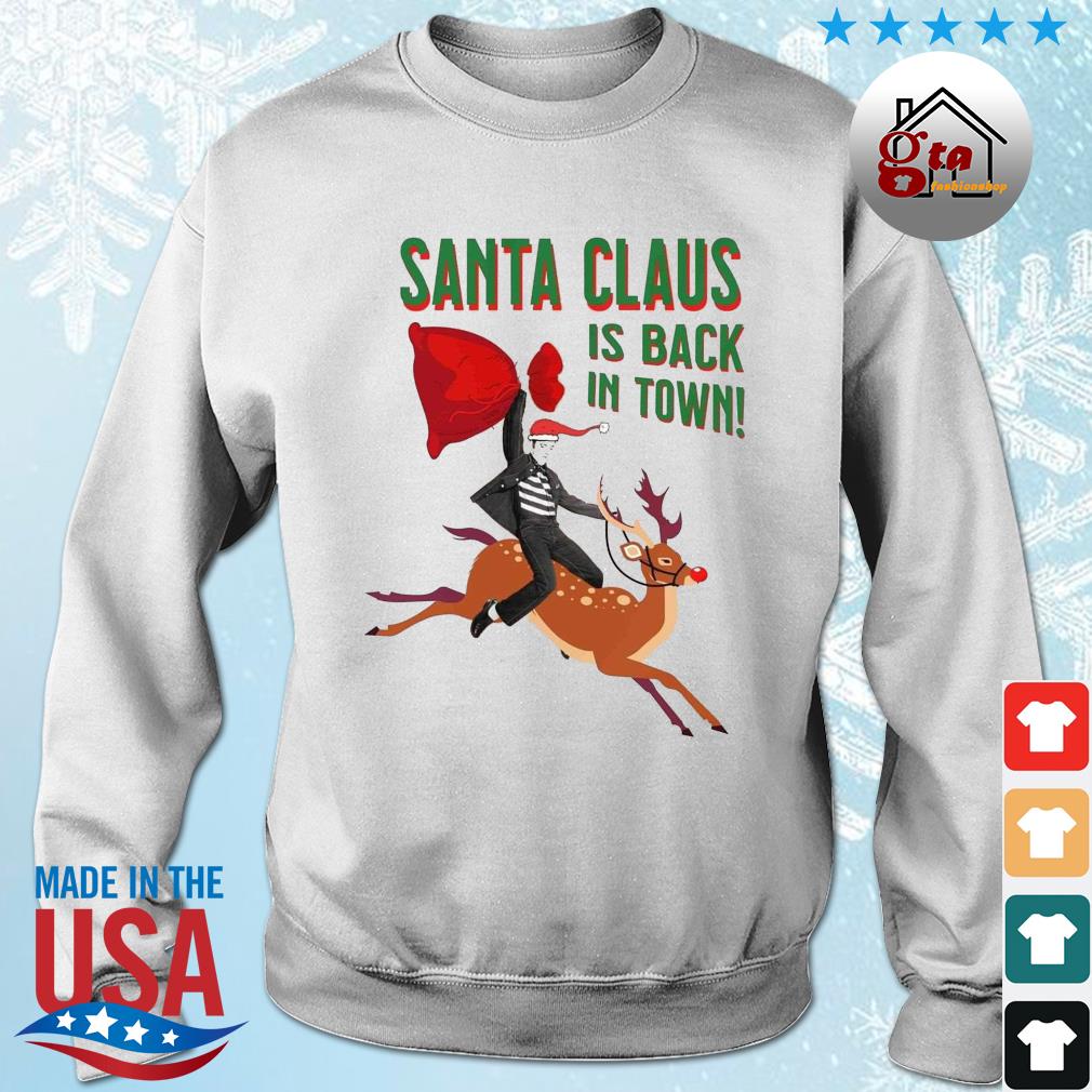 Santa Claus Is Back In Town Elvis Riding Reindeer Christmas Sweater