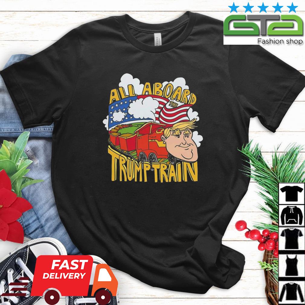 All Aboard The Trump Train 2024 American Flag Reelect 45 USA Shirt
