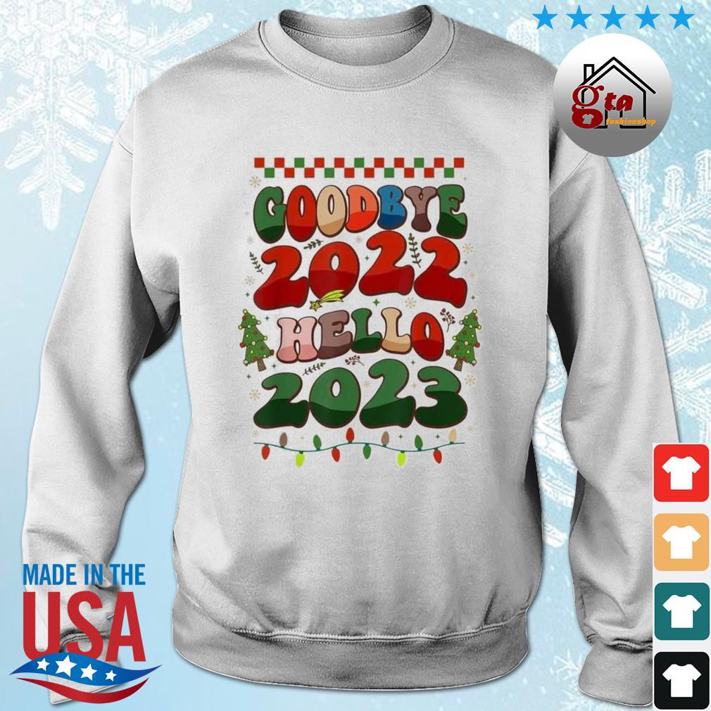 Goodbye 2022 Hello 2023 Retro Groovy Christmas New Year Sweater
