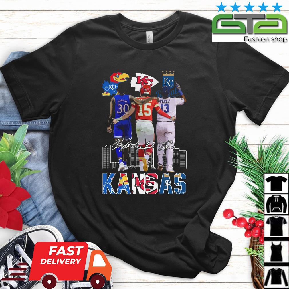 Kansas Agbaji Mahomes and Perez signatures 2023 shirt