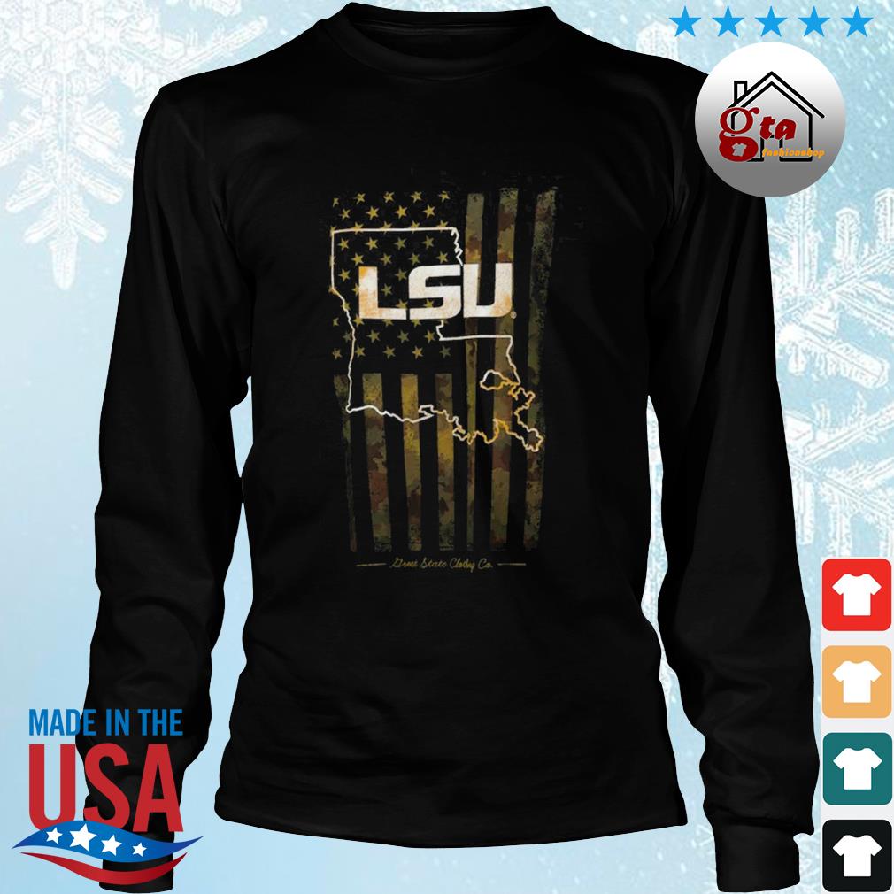 LSU Tigers Black Camo Flag 2-Hit T-Shirt