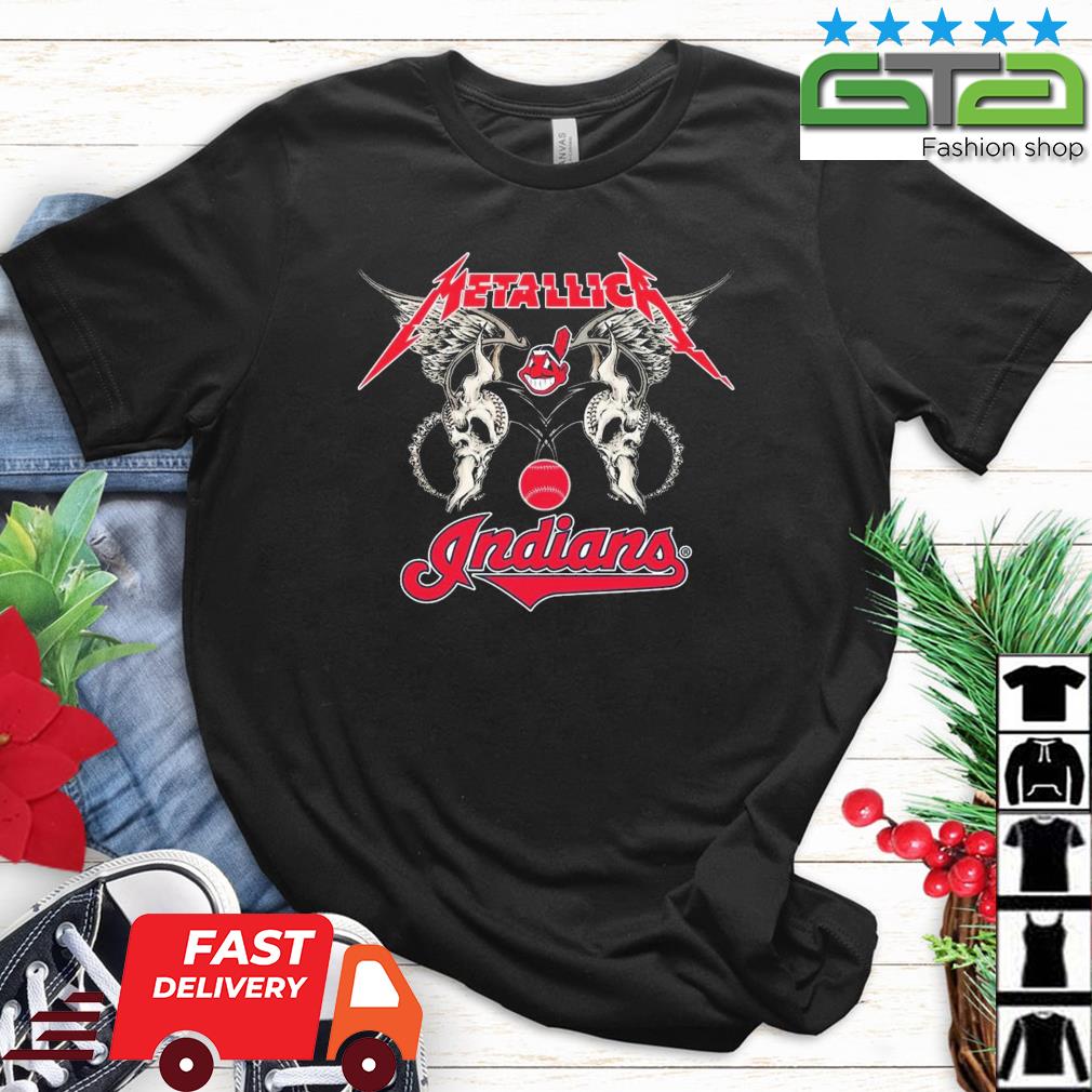 MLB Cleveland Indians Logo Black Metallica Wings Shirt