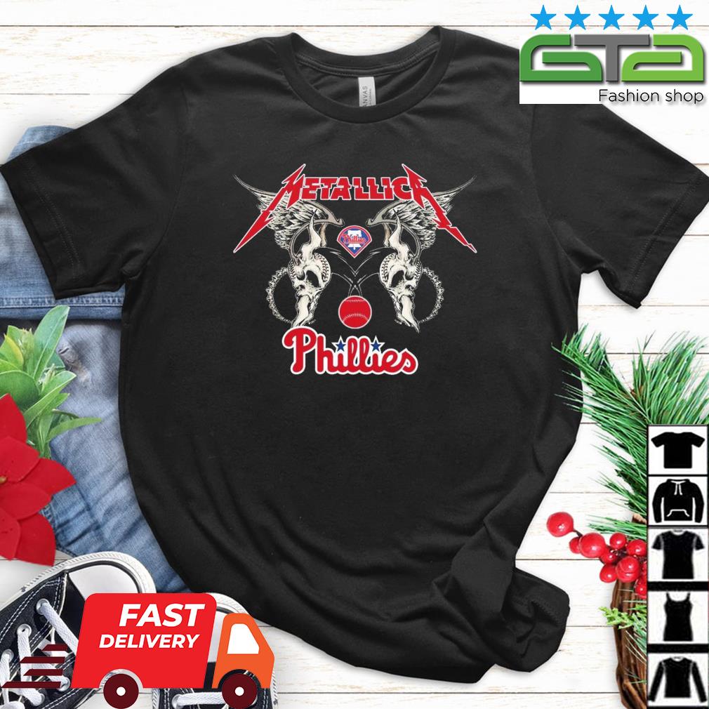MLB Philadelphia Phillies Logo Black Metallica Wings Shirt