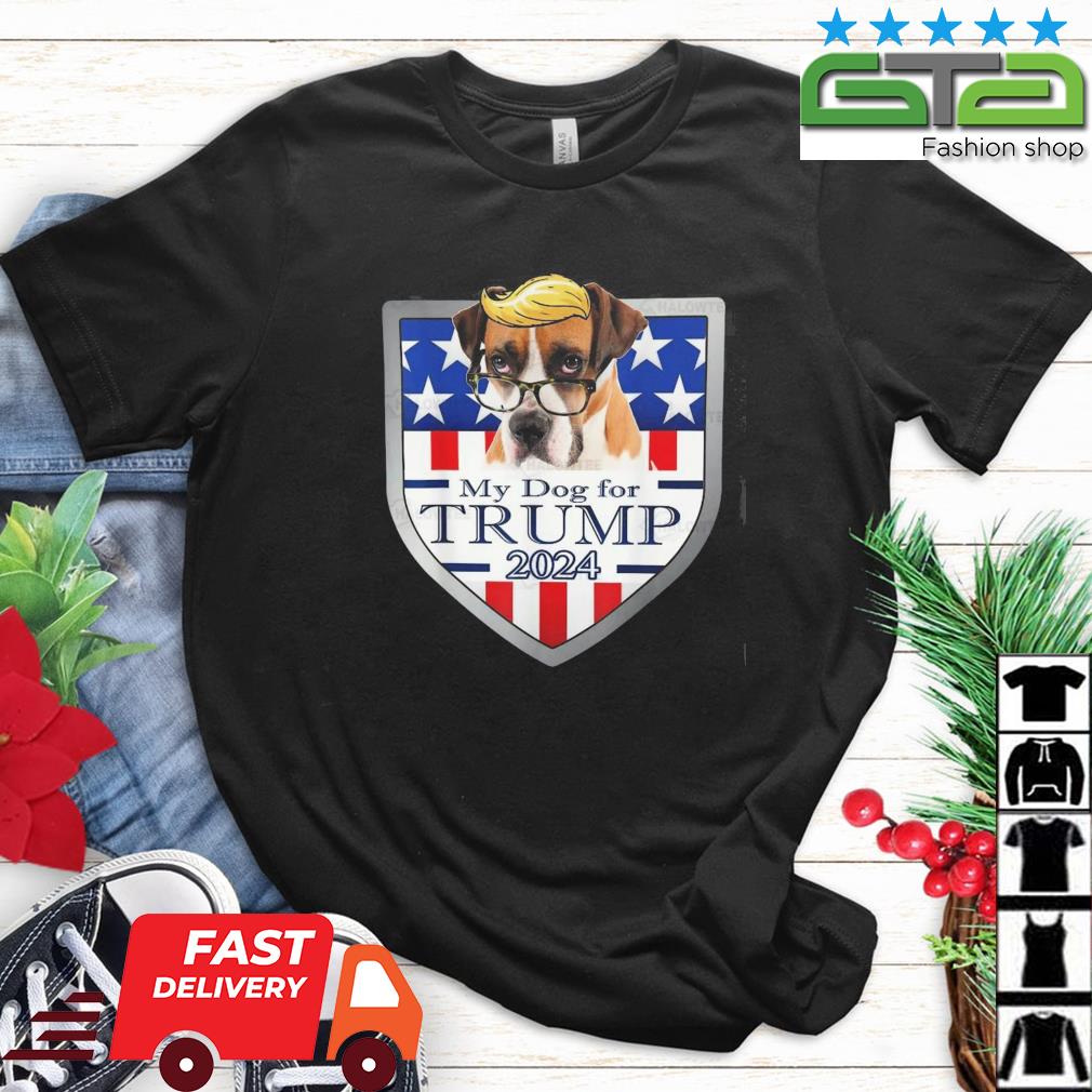 My Dog For Trump 2024 Boxer W Glasses Dog American Flag Shirt