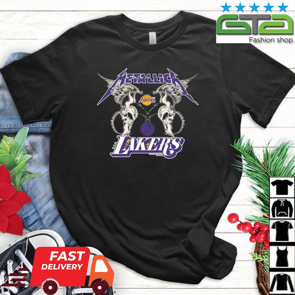 NBA Los Angeles Lakers Logo Black Metallica Wings Shirt