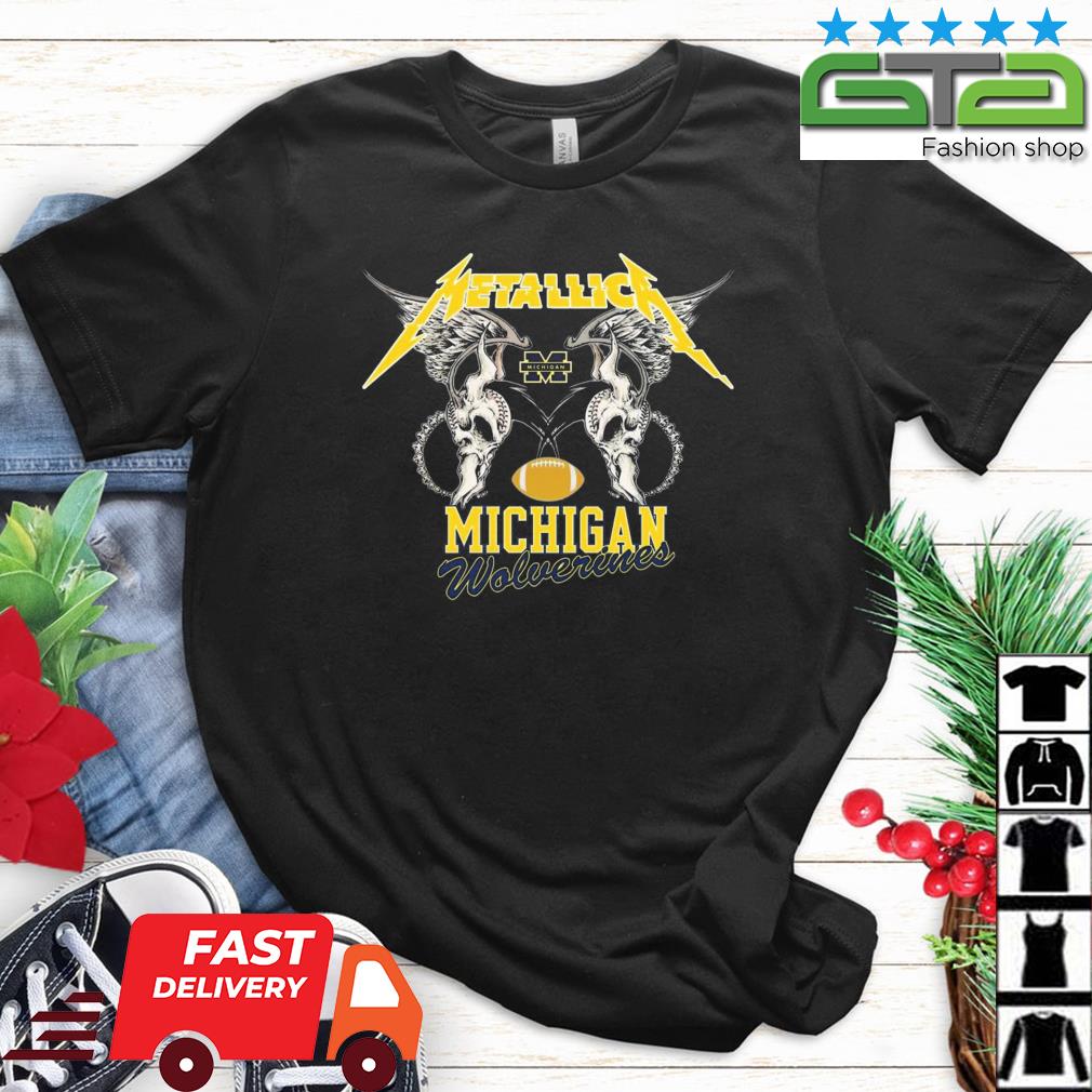 NFL Michigan Wolverines Logo Black Metallica Wings Shirt