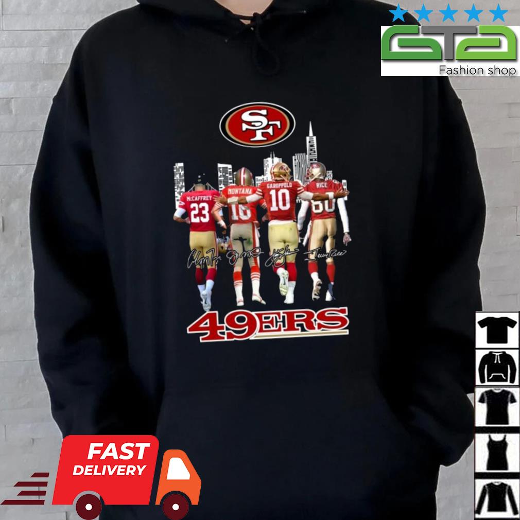 Trending san francisco 49ers jerry rice vs Joe Montana city signatures Shirt,  hoodie, sweater, long sleeve and tank top