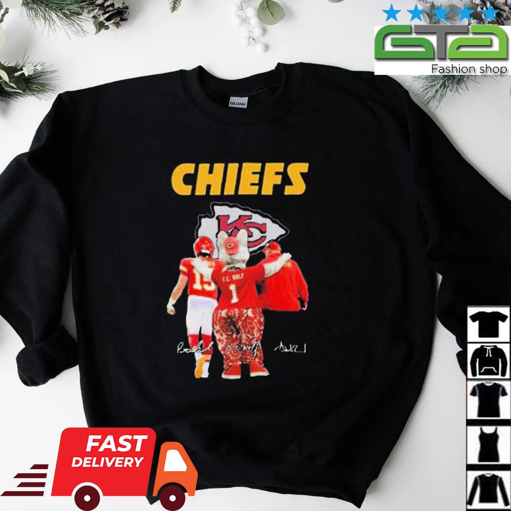 The Chiefs Kc Wolf Patrick Mahomes II And Andy Reid Signatures Shirt -  Limotees