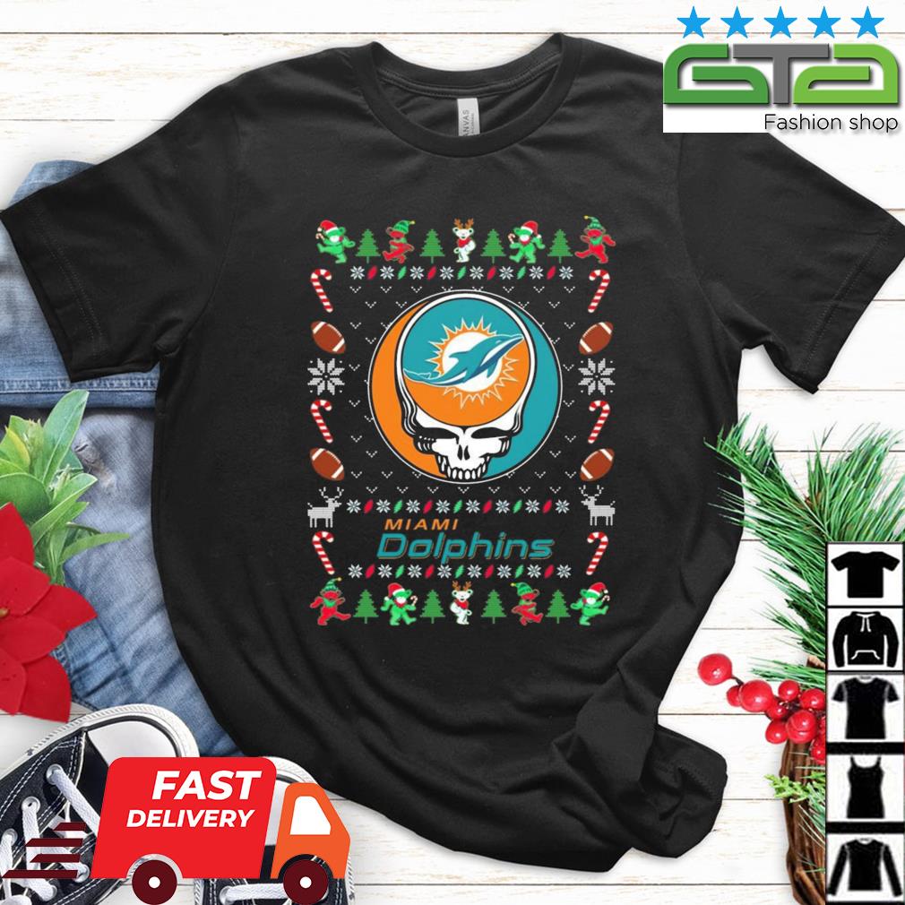 NFL Miami Dolphins Grateful Dead ugly christmas sweater - USALast