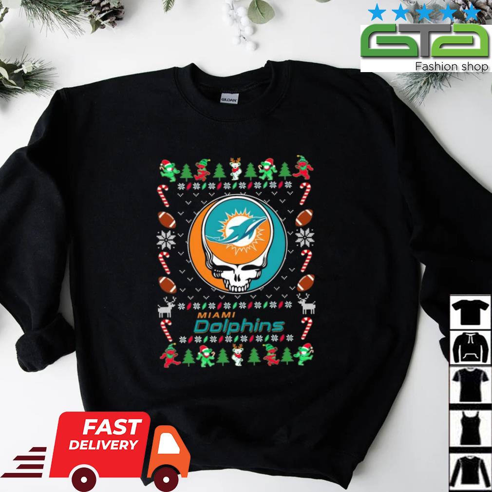 NFL Miami Dolphins Grateful Dead ugly christmas sweater - USALast