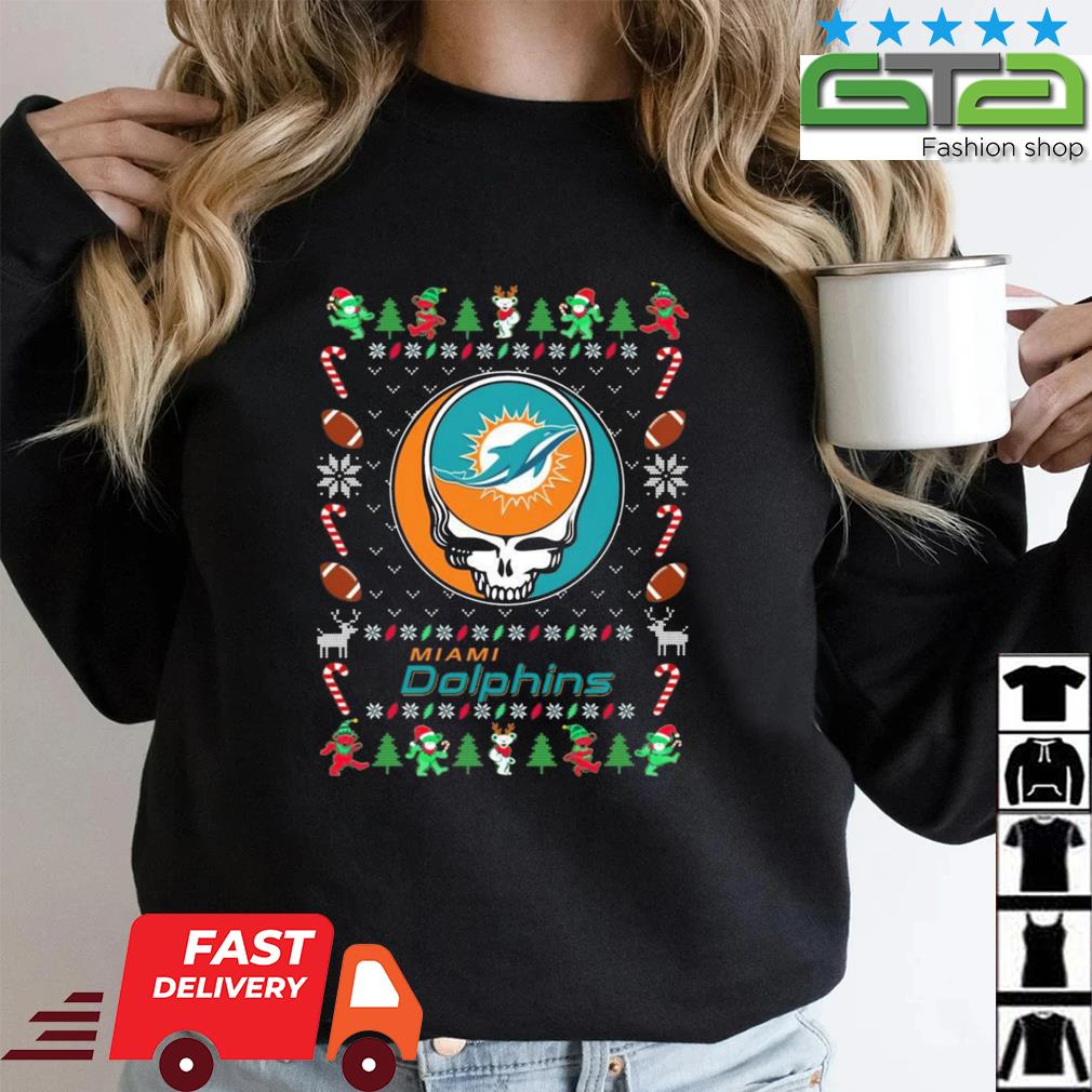 NFL Miami Dolphins Grateful Dead ugly christmas sweater - USALast